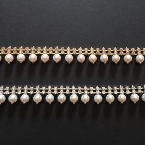 Fleco strass oro/perla 5mt