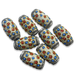 Cuenta tubular de metal esmaltado multicolor para pasamanería – Pack 8 unidades