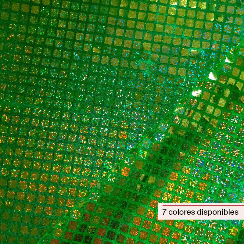 Textura de lentejuela cuadrada holográfica en tejido flexible