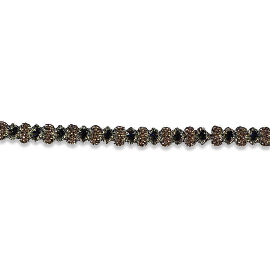 Tira de pedrería negra bordada con cristales decorativos.