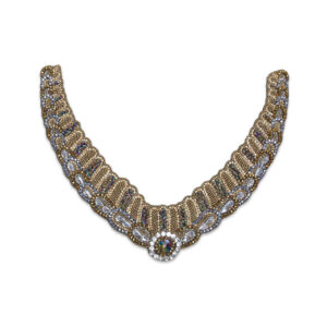 Cuello bordado dorado con pedrería para vestidos
