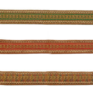 Galón decorativo multicolor con hilo oro de 4 cm para confección festiva.