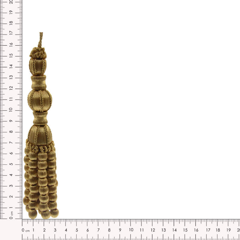 Borla de bolitas con 5 maderas de 16 cm en color oro