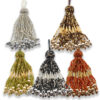Borla múltiples colores y opciones con pedrería y bolas metálicas de 9 cm