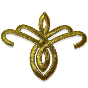 Aplique bordado ornamental de 10 cm en color oro para confección