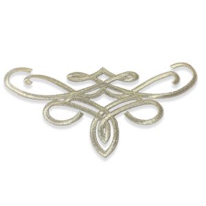 Aplique bordado ornamental de 23 cm en color oro viejo para confección