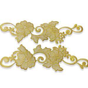 Pareja de apliques bordados florales de 25 cm en color oro