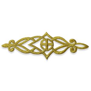 Aplique bordado ornamental de 13,5 cm en color oro para confección