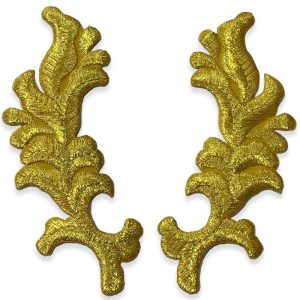 Aplique Bordado Hojas Ornamentales Oro 11 cm (Pareja)