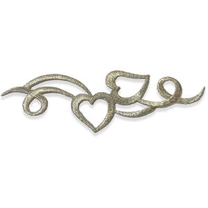 Aplique bordado con forma de corazón en color oro viejo de 13 cm