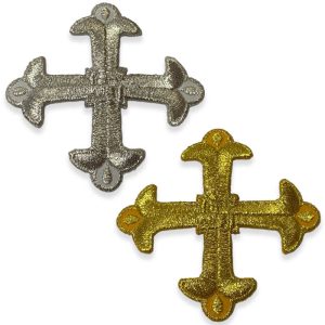 Aplique Bordado Cruz Ornamental 7 cm Oro Viejo