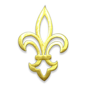 Flor de lis bordada termo adhesiva en color oro de 15 cm