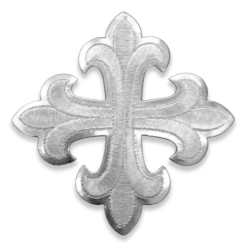 Cruz bordada termo adhesiva en oro y plata disponible en 10 cm y 12 cm