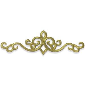 Aplique bordado ornamental de 17 cm en color oro para confección