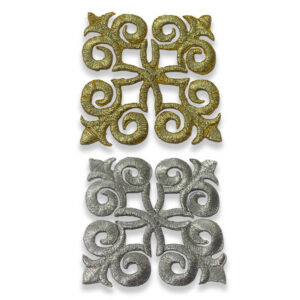 Aplique bordado ornamental de 6 cm disponible en oro y plata