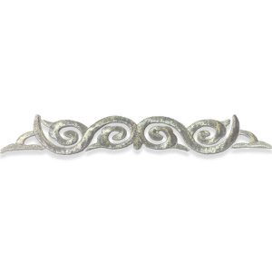 Aplique bordado ornamental de 23 cm en color plata para confección
