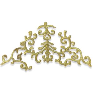 Aplique bordado ornamental barroco de 25 cm en color oro para confección