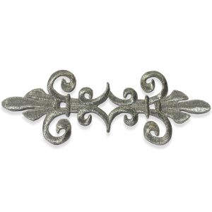 Aplique bordado ornamental de 16 cm en color plata para confección