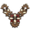 Cuello bordado con pedrería, perlas y piedras en oro y rojo de 13 cm