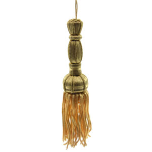 Borla decorativa oro con flecos metálicos largos