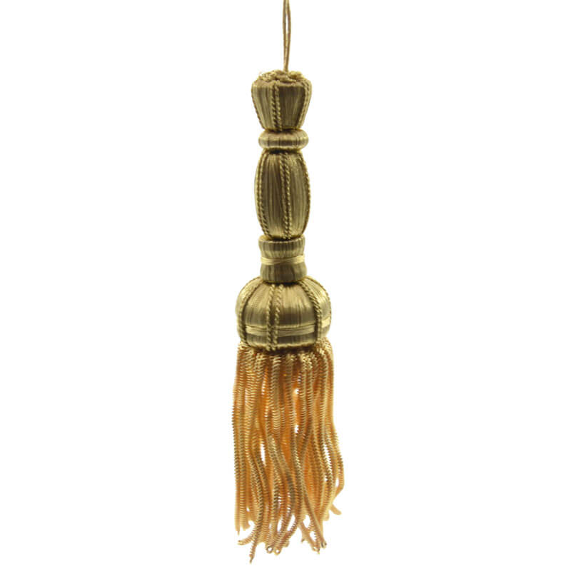 Borla decorativa oro con flecos metálicos largos