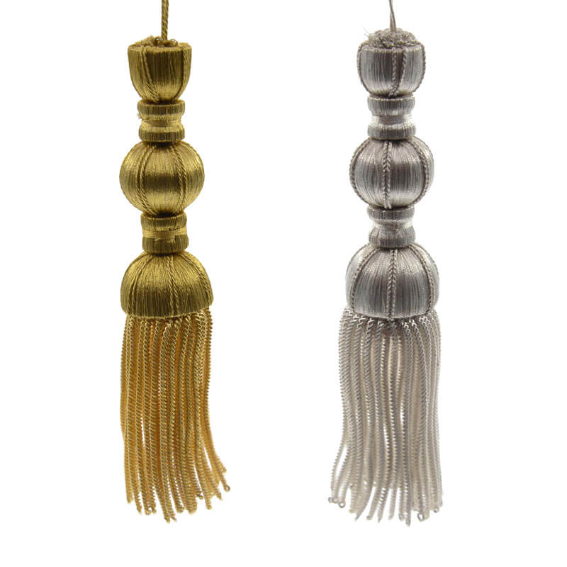Borla pasamanería oro y plata grande 15 cm