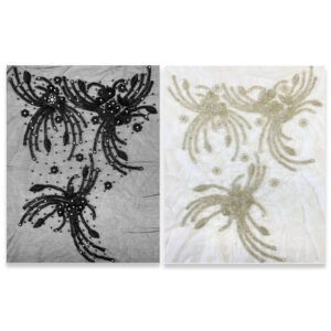 Bordado floral con pedrería en negro y blanco