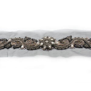 Cinturón de pedrería negro 35 cm elegante
