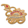 Aplique bordado oro con rojo y pedrería de 13 cm