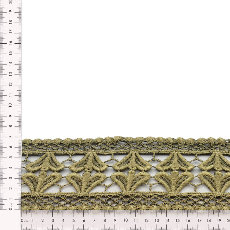 puntilla metalizada en oro y plata de 7 cm con diseño ornamental