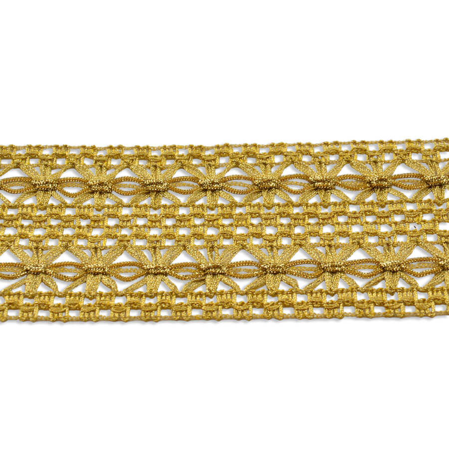 Galón metalizado con flores en color oro de 8 cm