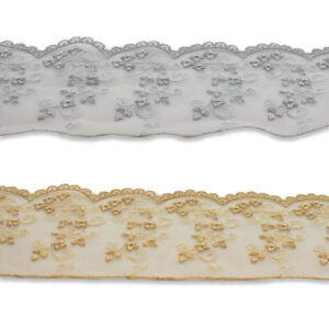Puntilla Bordada Tul Metalizada 8cm (pieza 14m) - Plata y Oro