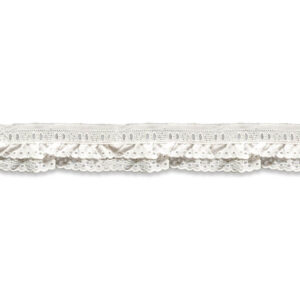Tira bordada doble fruncida blanca con bordado calado
