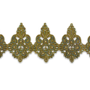 Pasamanería ornamental con piedras brillantes para confección festiva.