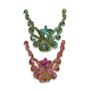 Aplique ornamental fucsia y turquesa con piedras