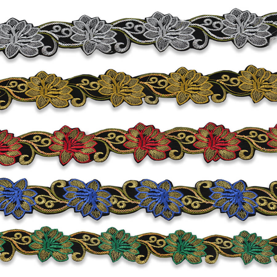Tira Mixta Floral Bordada 6 cm (pieza 9m) - varios colores