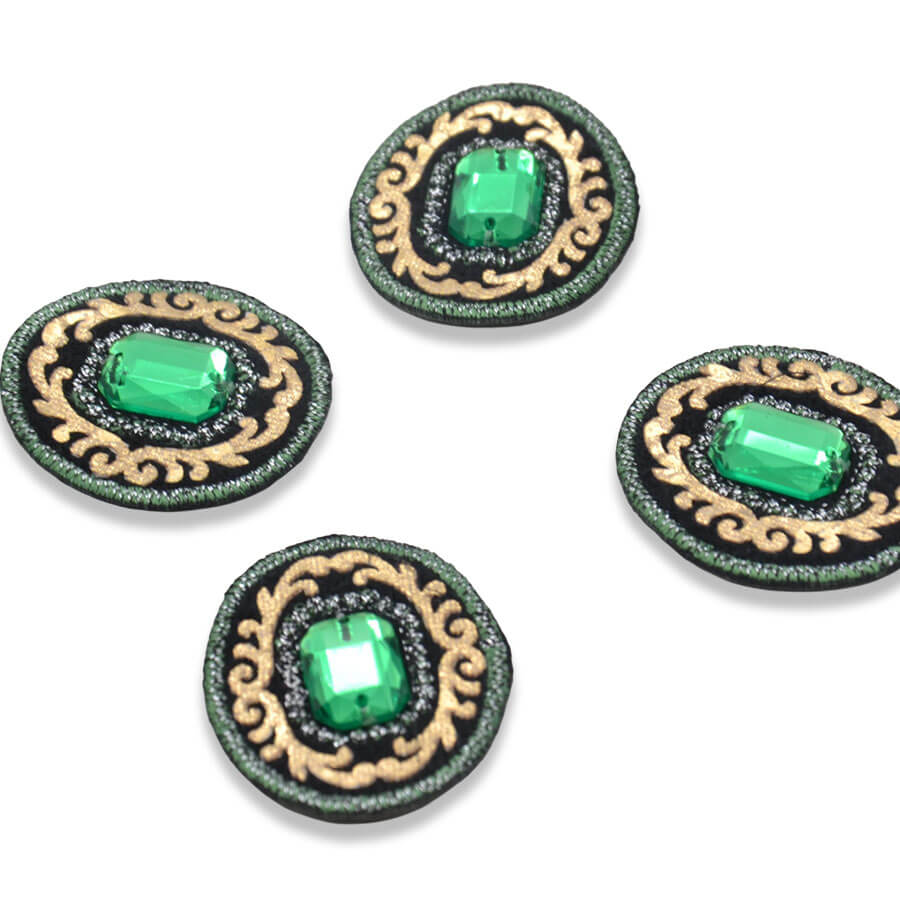 Aplique decorativo con cristal verde para confección profesional