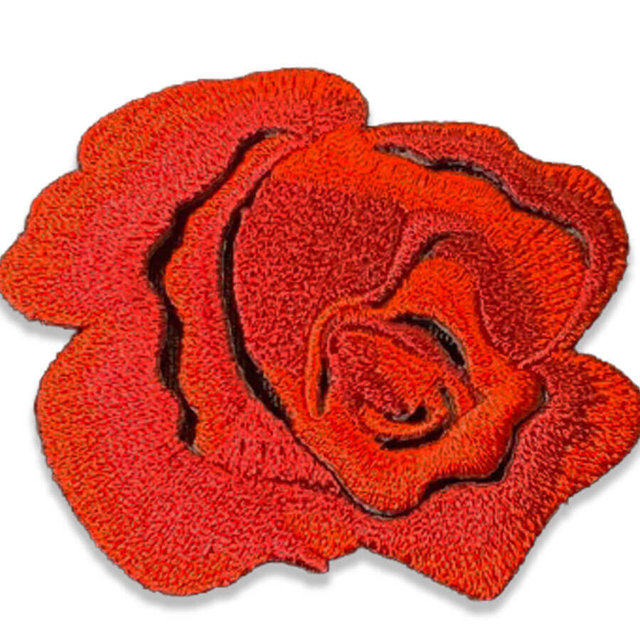 357.0686-aplique-bordado-flor-roja (1) Aplique bordado de flor roja decorativa.