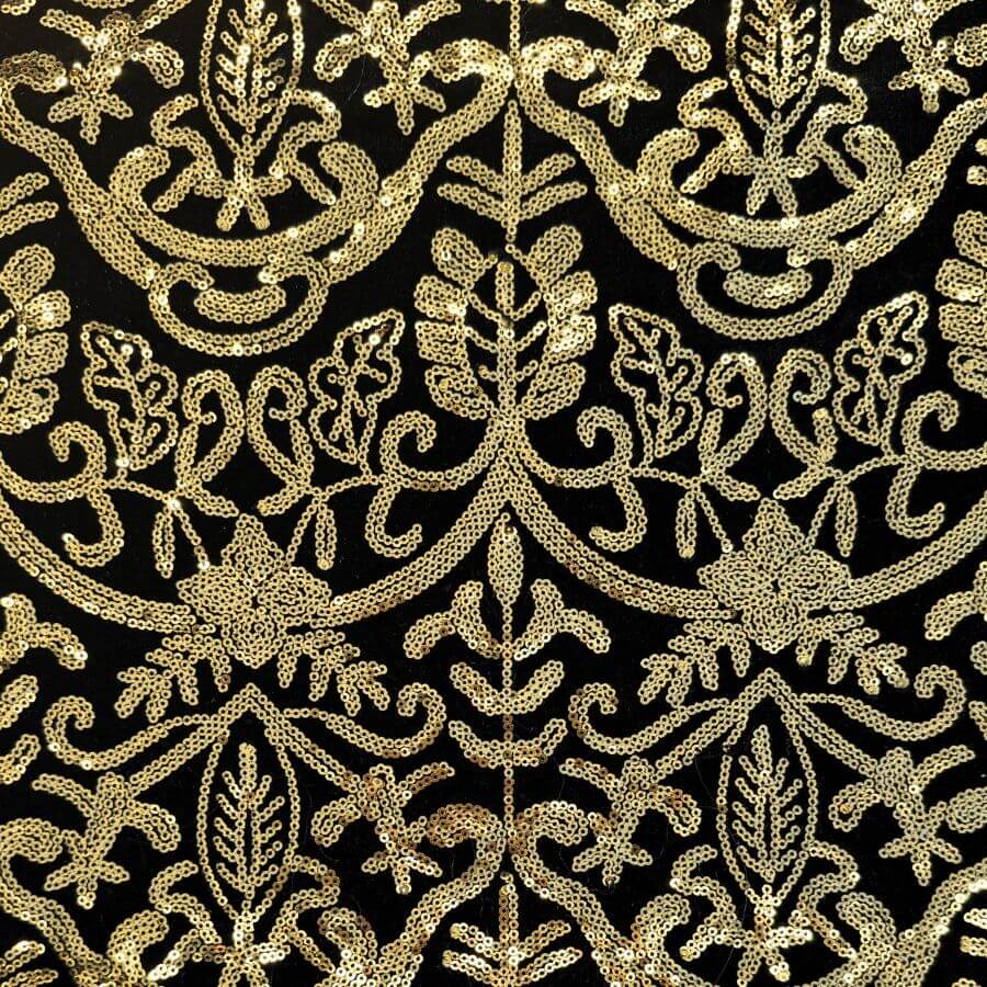 Lentejuela Imperial sobre Terciopelo Negro Oro Ancho 150 cm - Imagen 2