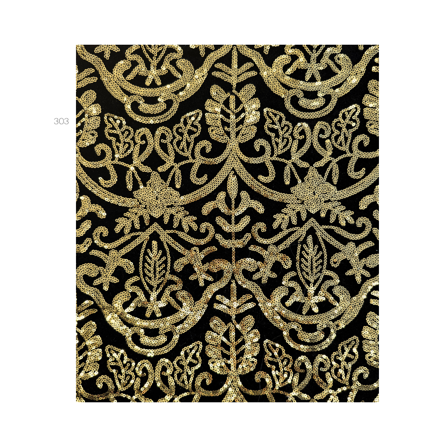 Lentejuela Imperial sobre Terciopelo Negro Oro Ancho 150 cm - Imagen 1
