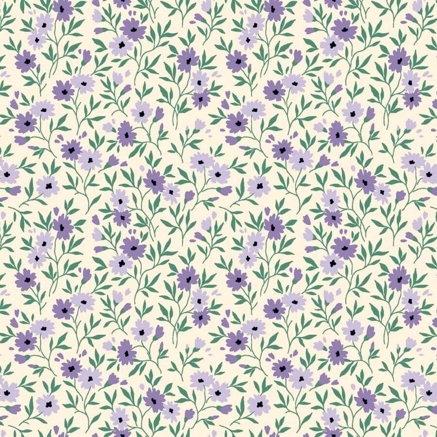 tela de flores infantil en tonos lila y malva