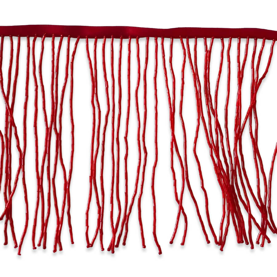 Fleco de canutillos rojo de 15 cm para confección decorativa