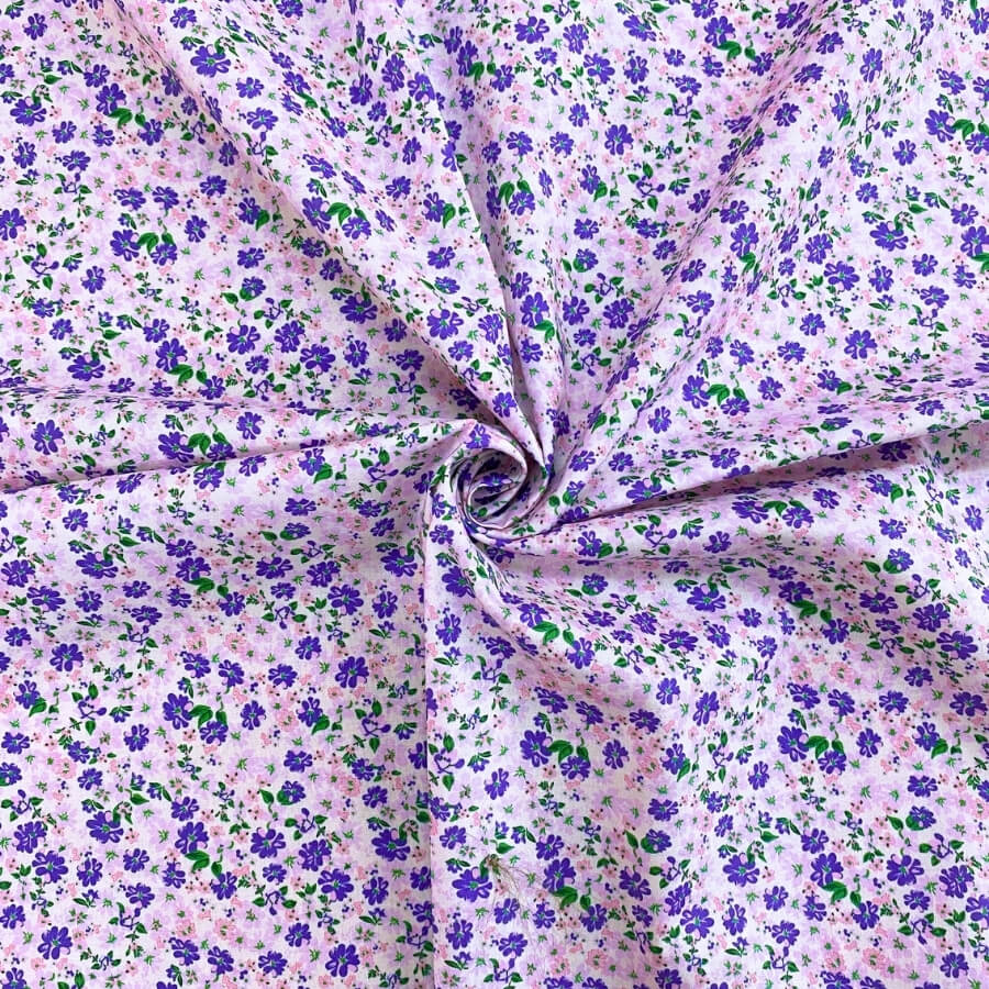 Tela de Algodón Violeta Estampado Floral 150 cm - Imagen 6